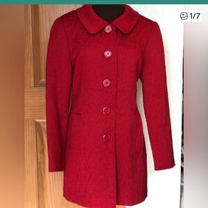 Scott Taylor Rich Red Brocade Topper Textured Coat Lined Interior Pockets Med